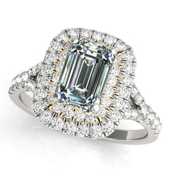 Rund & Smaragd Diamant Doppel Halo Ring 6,50 Karat 14K Gold