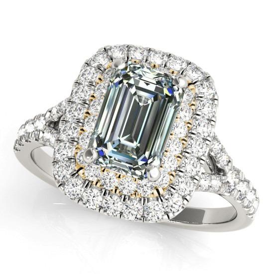 Rund & Smaragd Diamant Doppel Halo Ring 6,50 Karat 14K Gold - harrychadent.ch