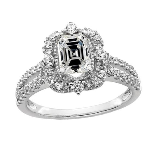 Runden & Asscher Diamant Halo Ring Split Shank Weißgold 4,50 Karat - harrychadent.ch