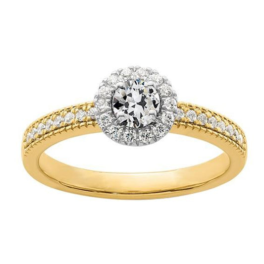 Runder alter europäischer Diamant Halo Ring Fishtail Set 2,75 Karat zweifarbig - harrychadent.ch