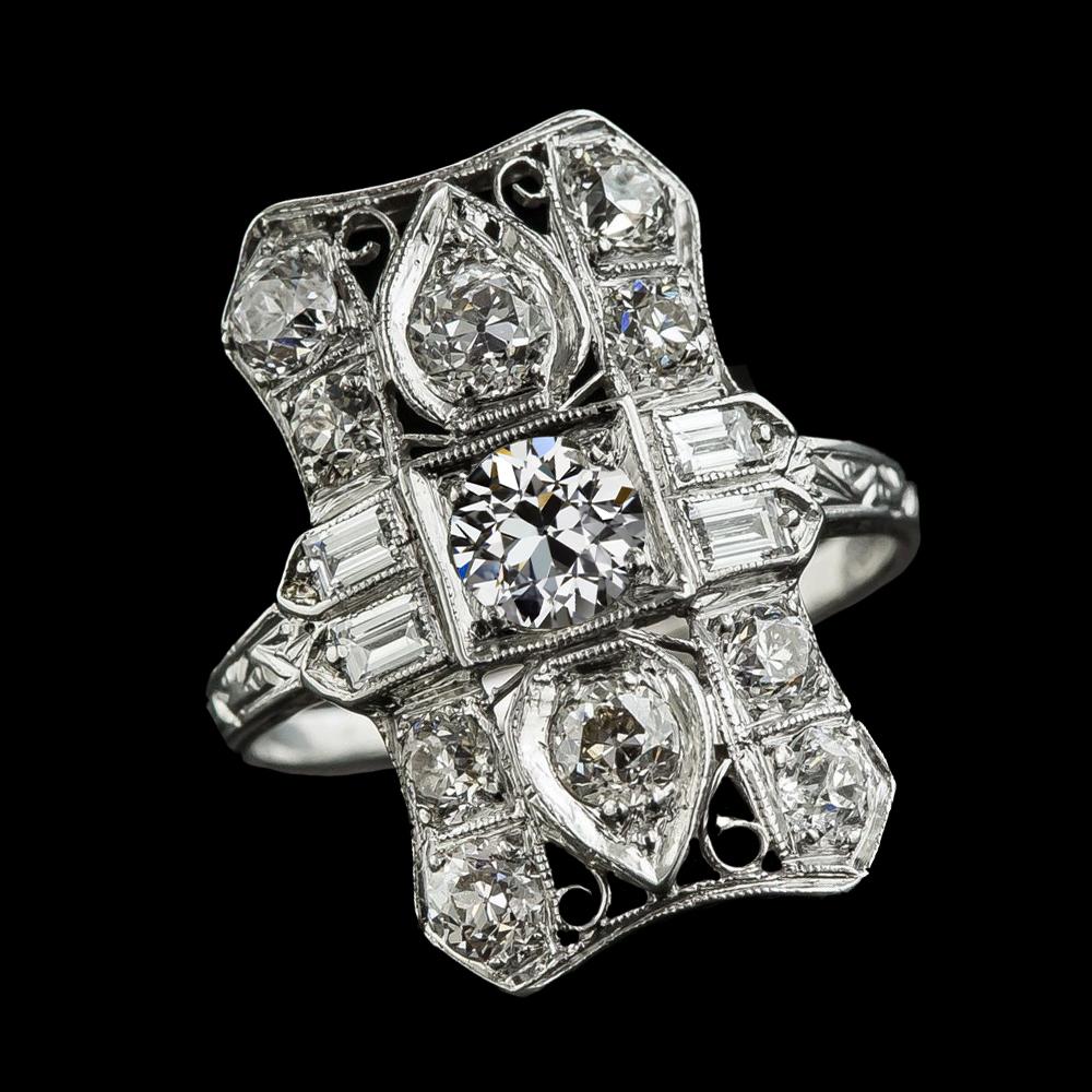 Runder alter Minenschliff Diamant Baguette Ring im antiken Stil 3,50 Karat - harrychadent.ch