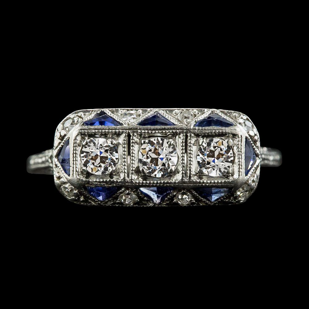 Runder alter Minenschliff Diamant & Trillion Saphir Edelstein Ring 4 Karat - harrychadent.ch