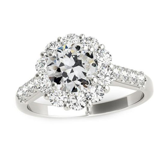 Runder Altschliff-Diamant-Halo-Ring mit Akzenten Schmuck 4 Karat - harrychadent.ch