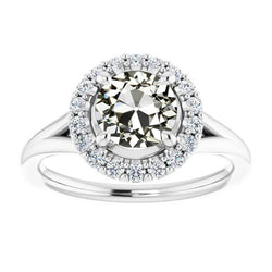 Runder Altschliff-Diamant-Halo-Ring mit geteiltem Schaft 3,75 Karat