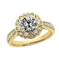 Runder Altschliff Diamant Halo Ring Star Style 14K Gold 4,25 Karat