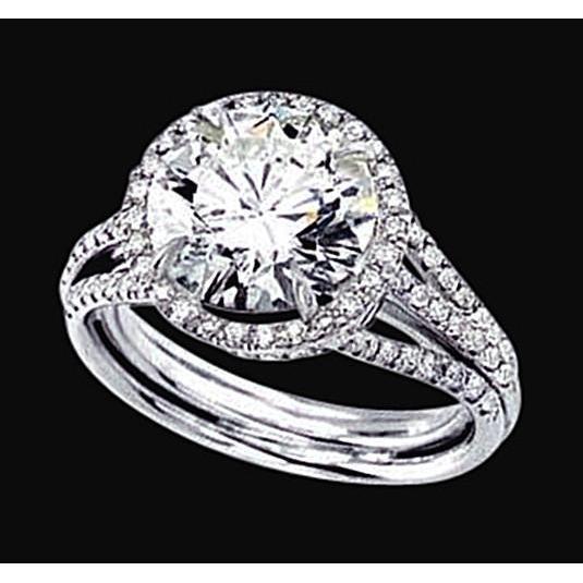 Runder Diamant 3-reihiger Halo-Verlobungsring 2,90 Karat Weißgold 14K