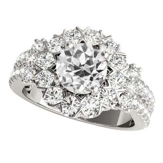 Runder Halo alter Bergmann Diamantring Blumenstil 5,50 Karat Weißgold - harrychadent.ch