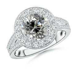 Runder Halo Diamant Old Cut Ring 3,50 Karat Milgrain Gold Split Shank