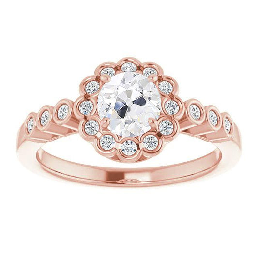 Runder Halo Old Mine Cut Diamant Ring Lünette Set 4,25 Karat Roségold - harrychadent.ch