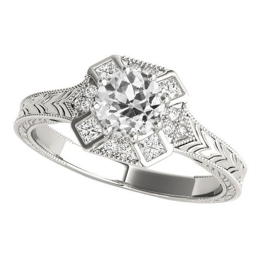 Runder Halo-Ring im Vintage-Stil mit alten Diamanten im Minenschliff 3,50 Karat - harrychadent.ch