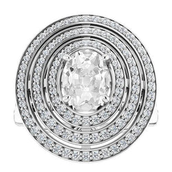 Runder & Ovaler Dreifach-Halo-Diamantring im Minenschliff 10,75 Karat
