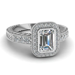 Smaragd Halo Diamant Antique Style Ring 1.50 Ct