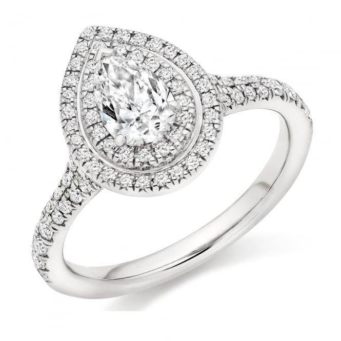Verlobungsring mit Halo-Diamant im Birnenschliff 1,78 Karat Weißgold 14K