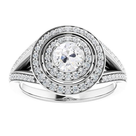Vintage-Stil Double Halo Runder Altschliff-Diamantring 6 Karat - harrychadent.ch