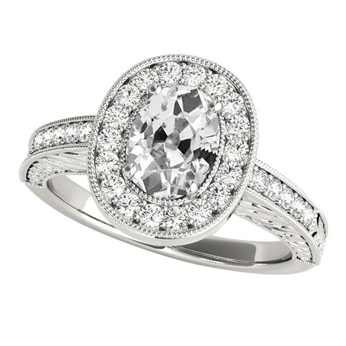 Vintage Stil Halo Jubiläumsring Ovaler Altschliff Diamant 5 Karat - harrychadent.ch