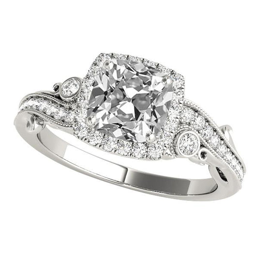 Vintage Stil Halo Kissen alter Bergmann Diamantring 7,75 Karat Milgrain - harrychadent.ch
