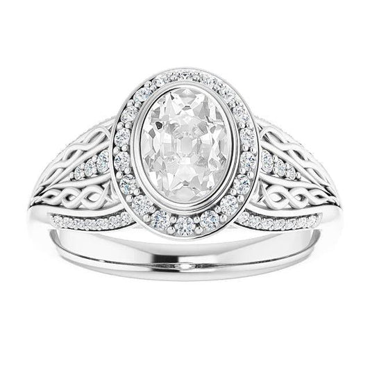 Vintage Stil Halo Oval alter Bergmann Diamantring 5,50 Karat Lünette Set - harrychadent.ch