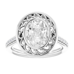 Vintage Stil Halo Oval Old Cut Diamant Ring 3,50 Karat Lünette Set