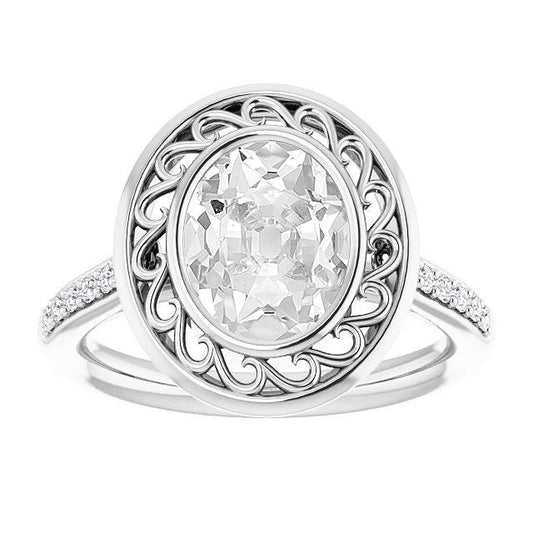 Vintage Stil Halo Oval Old Cut Diamant Ring 3,50 Karat Lünette Set - harrychadent.ch