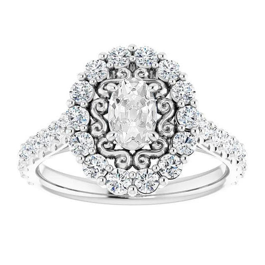 Vintage Stil Halo Ring Oval Altschliff Diamant Krappen Set 6,25 Karat - harrychadent.ch