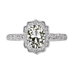 Vintage Stil Halo Ring Rund & Oval Altschliff Diamant 5,50 Karat