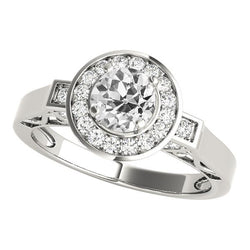 Vintage Stil Halo Runder Altschliff Diamantring Gold 3,50 Karat