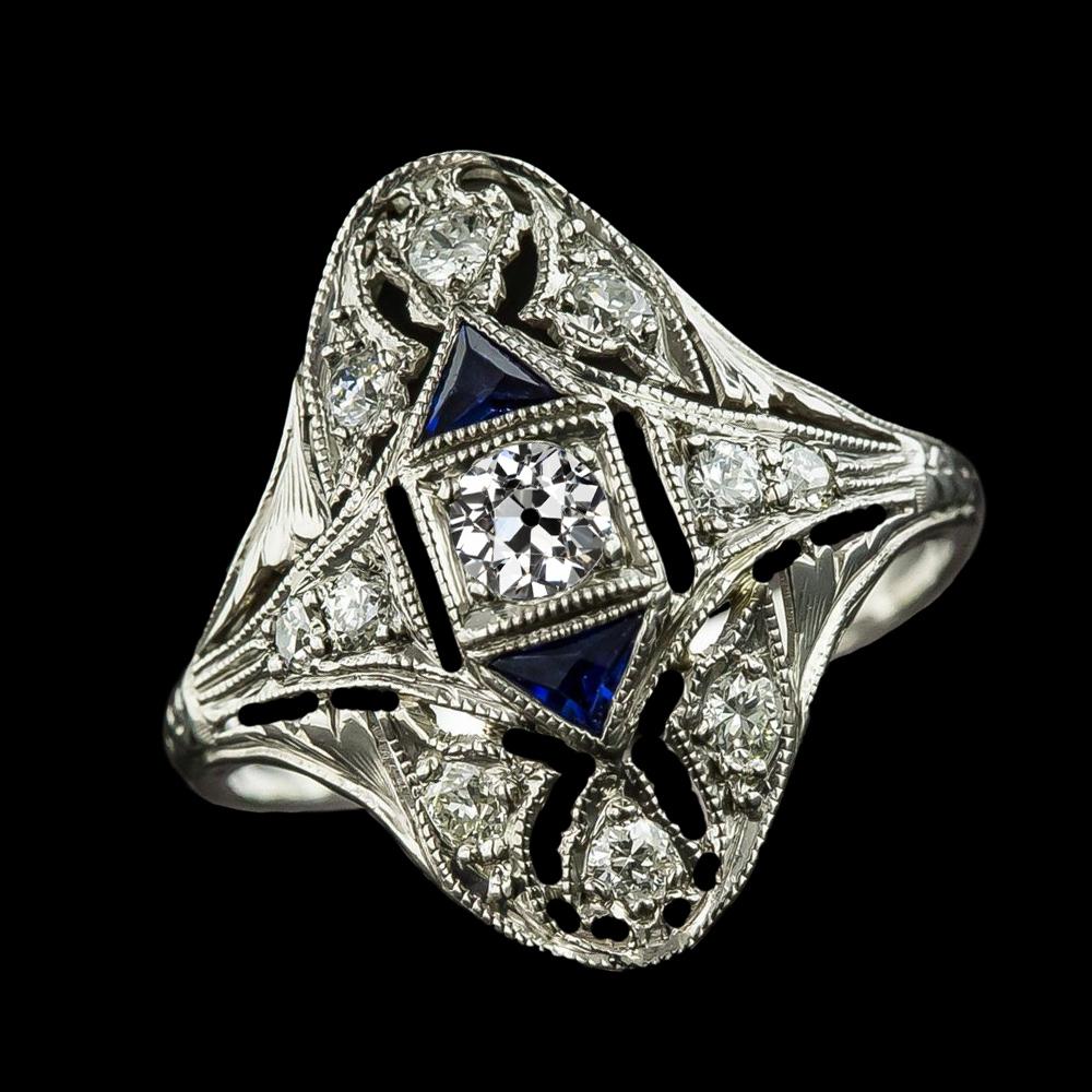 Vintage-Stil Runder alter Bergmann Diamant Blauer Saphir Ring 2,25 Karat - harrychadent.ch