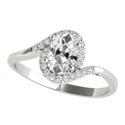 Weißgold Halo Ring Oval Old Cut Diamant Twisted Shank 4 Karat