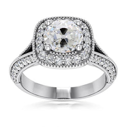 Weißgold Halo Ringkissen Altschliff Diamanten 5,75 Karat Milgrain