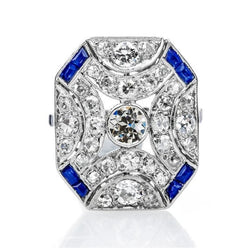 Wie Edwardian Jewelry Halo Old Miner Diamant-Edelstein-Ring blauer Saphir