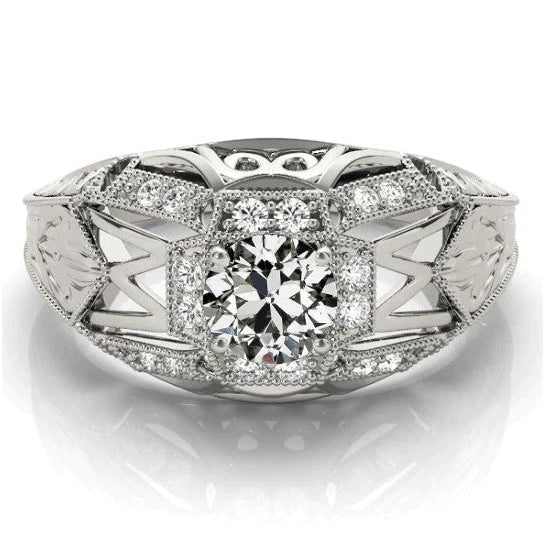 Wie Edwardian Jewelry Halo Ring Old Miner Diamond Filigran 3 Karat