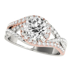 Zweifarbiger Halo-Ring Old Cut Runden Diamant Split Shank 5 Karat