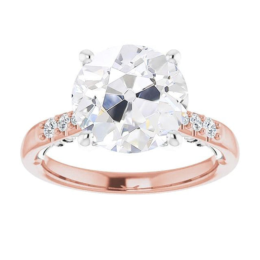 Zweifarbiger runder alter Minenschliff Diamantring Krappenset 5,75 Karat - harrychadent.ch