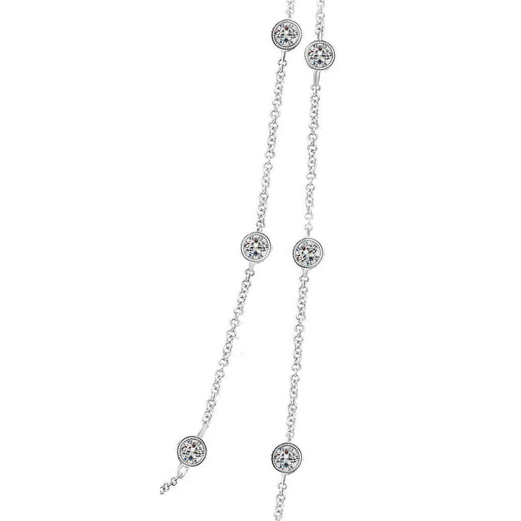 7 Kt Damen Yard Of Diamants Halskette Lünette Milligrain Long