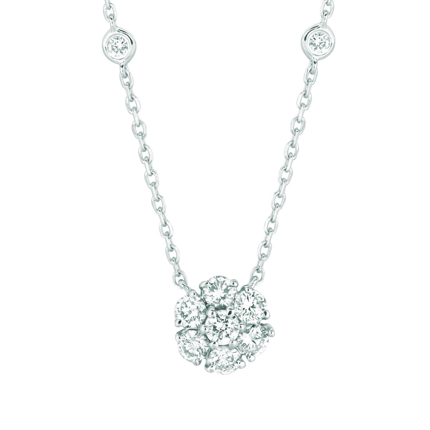 Blume Lünette Diamant Cluster Halskette 2,50 Karat 14K Weißgold