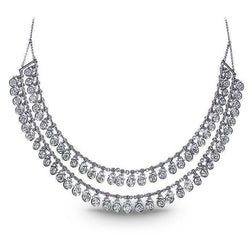 Damen Halskette Zweireihig 35 ct Diamanten Weißgold 14K Neu