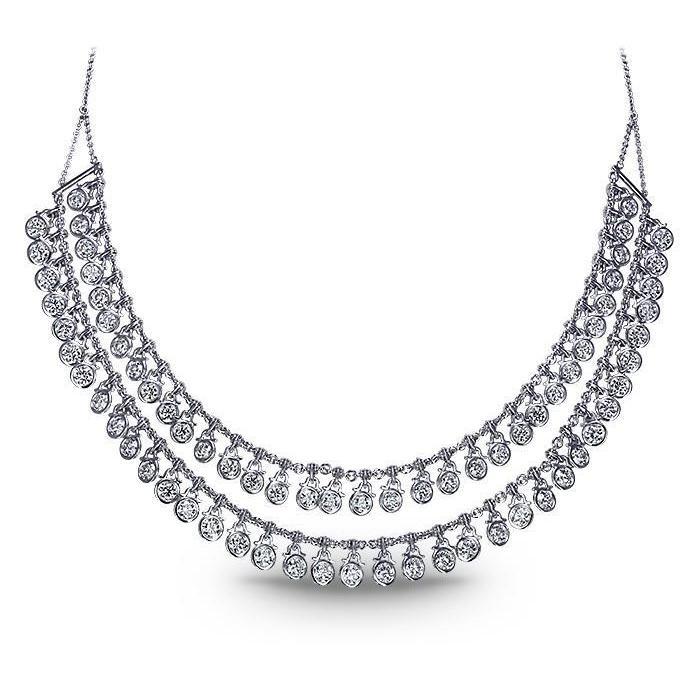 Damen Halskette Zweireihig 35 ct Diamanten Weißgold 14K Neu - harrychadent.ch