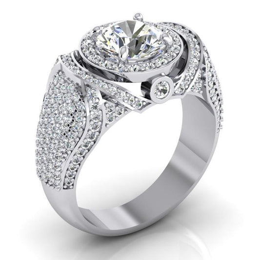 Großer runder Diamant Herrenring mit Akzenten 5,50 Karat Weißgold 14K - harrychadent.ch