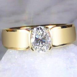 Herren Solitär Ring Oval Diamant 1,50 Karat Gelbgold Schmuck