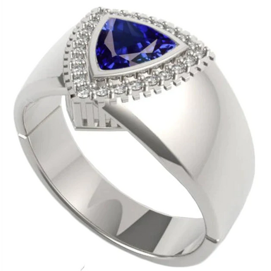 Herrenring Ceylon Saphir Diamant Schmuck Trillion Bezel Set 2 Karat