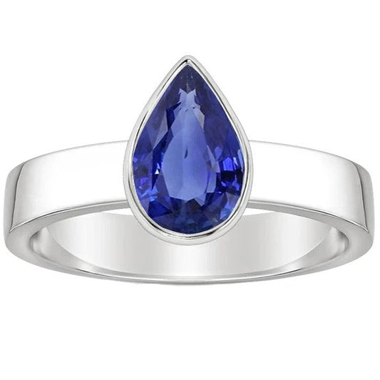 Solitaire Lünette Set Herrenring Birnenschliff Blauer Saphir 2,50 Karat