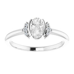 14K Gold Ovaler Altschliff Diamantring halbe Lünette Set Schmuck 3 Karat