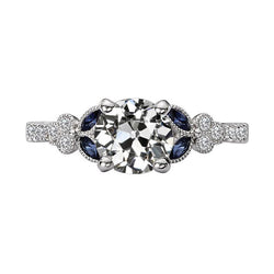 alter Bergmann Diamant & Marquise Blauer Saphir Ring Vintage-Stil 4 Karat