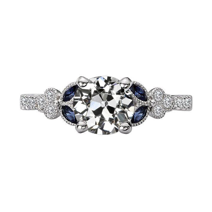 alter Bergmann Diamant & Marquise Blauer Saphir Ring Vintage-Stil 4 Karat - harrychadent.ch
