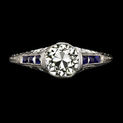 Art Deco Schmuck neu Diamant im Altschliff Saphir-Ring im Vintage-Stil