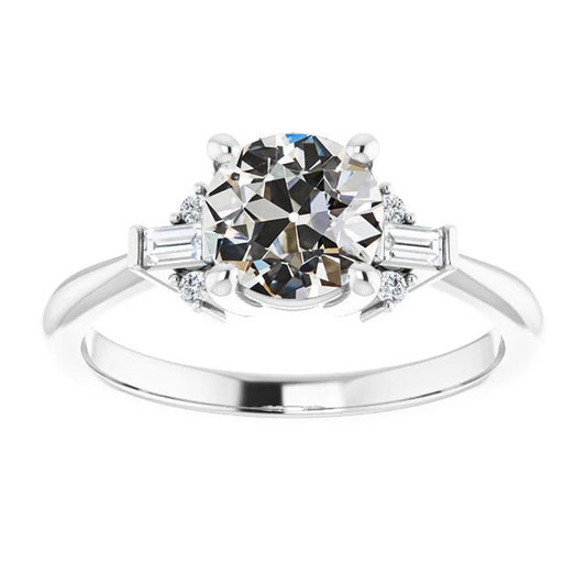 Baguette & Runder Altschliff Diamant Damenring Konischer Schaft 3 Karat - harrychadent.ch