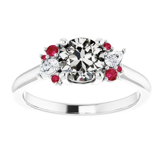 Birnen- und runder alter Minenschliff Diamant- und Rubinring 3,25 Karat Goldschmuck - harrychadent.ch