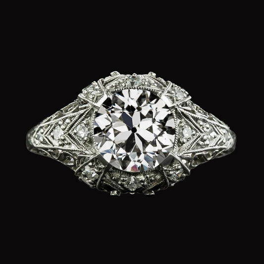 Damen Runder Altschliff Diamantring Milgrain Antique Style 4,25 Karat - harrychadent.ch