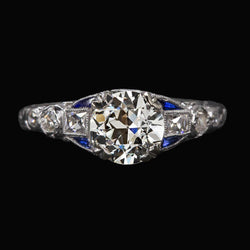 Damen Runder Altschliff Diamantring Mit Baguette Saphiren 3,50 Karat