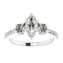 Damenring rund & Marquise Old Cut Diamant 3 Stone Style 5 Karat